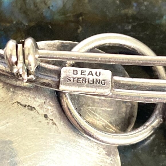 VTG 1950's Signed BEAU Sterling Silver Double Rayed Heart Leaf Foliage Brooch - Picture 9 of 16